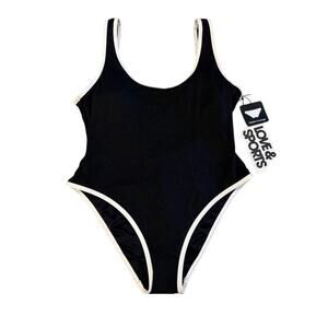 NWT Love & Sports Bathing Suit - 4-6/Small - black w/white piping